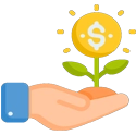 Solar investment growth with flower in pot